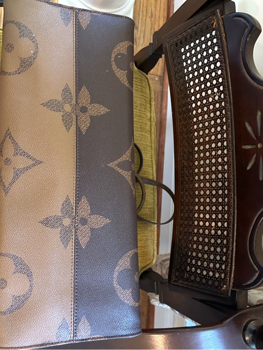 Monogram-Pattern Brown Tote with Red Interior - Picture 5 of 6